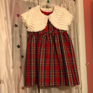 Plaid dress with fur shawl 5t with tags